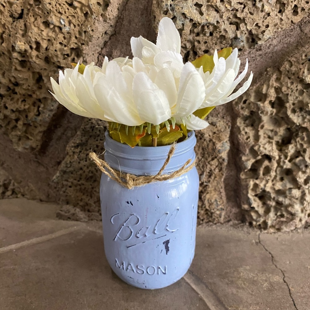 Hand Painted Ball Mason Jars Dusty Blue